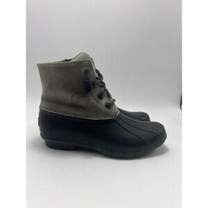 Sperry Saltwater Duck Boot Women’s Sz  8.5 Black Gray Sts81732 Side Zip Pull On